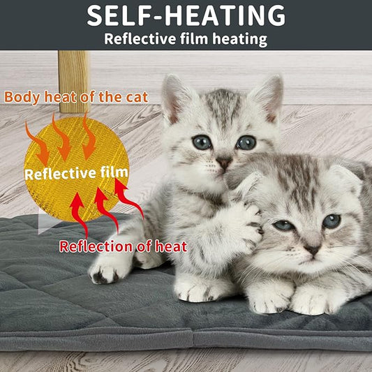 Self-Warming Cat Bed Indoor/Outdoor Super Soft Self Heating Pet Mat Washable Thermal Pad for Cat & Dog 35x23 inch
