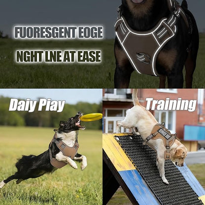 Service Dog Tactical Vest Harness and Leash Set Medium Sized Dog Emotional Support- Tactical Dog Harness Training Collar with Name (Khaki, L)