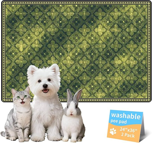 Washable Training Pads for Dog Pee Pads for Dogs - Reusable & Super Absorbent Puppy Pads Pet Potty Crates Dog Supplies Puppy Essentials Green/Multi 24" x 36", 2 Pack
