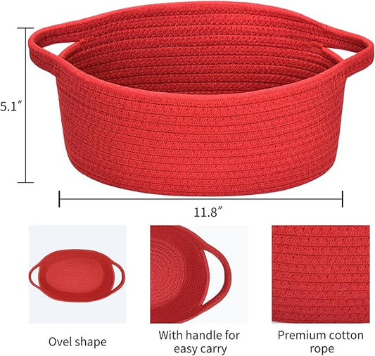 ABenkle Small Basket with Handles - Decorative Durable Rope Woven Storage Bin Shelf Storage Organizer Cube, Easter Baby Gift Basket, 12"x8"x5"