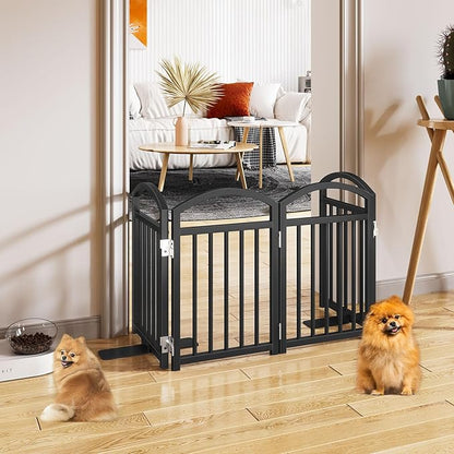 Snughome Short Dog Gate Indoor, 19.69" H Freestanding Small Dog Door Gates with Support Feet, Expands Up to 48" Wide Foldable Pet Gates for Doorway, 4 Panel Folding Pet Door Pet Fence for Puppy, Black