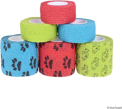 Self Adhering Bandage - Injury Wrap Tape for Dogs - Pack of 6 - Supports Muscles and Joints - Does not Stick to Hair - Elastic, Water Repellent, Breathable - Relieves Stress (for Dogs)