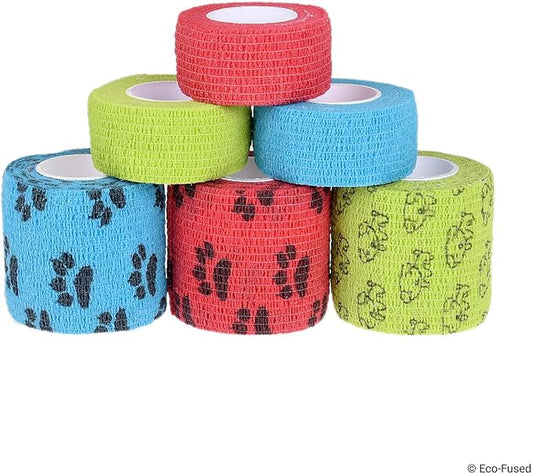 Self Adhering Bandage - Injury Wrap Tape for Dogs - Pack of 6 - Supports Muscles and Joints - Does not Stick to Hair - Elastic, Water Repellent, Breathable - Relieves Stress (for Dogs)