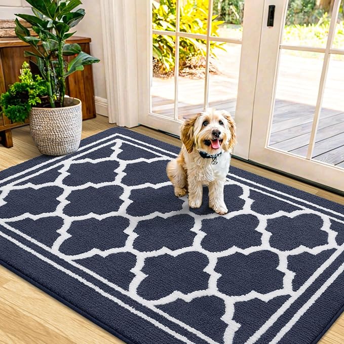 Buganda Indoor Door Mat, Dirt-Resistant and Absorbent Doormat, Anti-Slip, Low Profile Floor Mats for Inside Entryway, Front, and Back Door Entrance (40x32 Inches, Navy Blue)