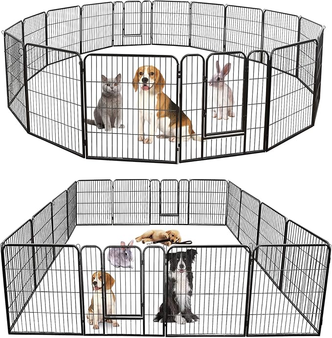 ZENY Dog Playpen Outdoor, Indoor Pet Pen, 16 Panels Dog Fence for Small/Medium Dogs, 32 Inch Heavy Duty Pet Exercise Pen for Rabbit/Puppy/Small Animals Portable Playpen for Yard, RV, Camping