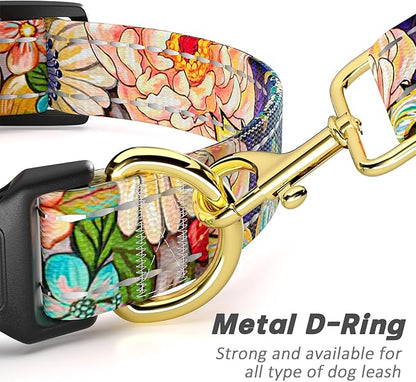 Reflective Dog Collar for Large Dogs, Cute Boho Adjustable Heavy-Duty Nylon Puppy Collar for Boy and Girl Female, Soft Pet Accessories with Quick Release Buckle, Colorful Mandala