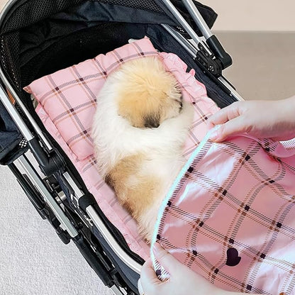 Pet Stroller Pad, Anti-Slip Bottom, Removable & Washable Dog Pillow & Quilt Set (Pink)