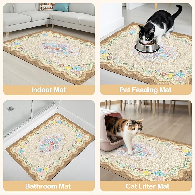 Glittme Premium Cat Litter Mat 33"x22" - Non-Slip & Waterproof Litter Trapping Mat for Litter Boxes - Soft Mesh Kitty Sand Catcher Pad Easy to Clean & Washable Floor Protector