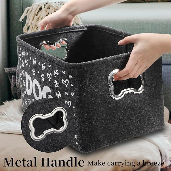3 Pack Dog Toy Bin Basket, Large Pet Puppy Storage Bin Box with Handles, Collapsible Felt Storage Bin Basket for Dog Toys, Blankets, Pet Supplies Storage, Dog Room Decor