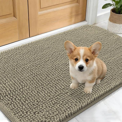 OLANLY Dog Door Mat for Muddy Paws 24x16, Absorbs Moisture and Dirt, Absorbent Non-Slip Washable Doormat, Quick Dry Chenille Mud Mat, Entry Indoor Entryway Carpet for Inside Floor, Warm Taupe