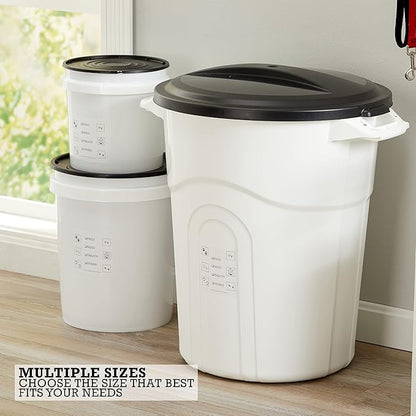 United Solutions Large Pet Food Storage Container with Snap-Tight Lid, 20 Gallon Capacity, Great for Dog Food, Livestock Feed, Bird Seed and More, (Pack of 2), White Base and Black Lid