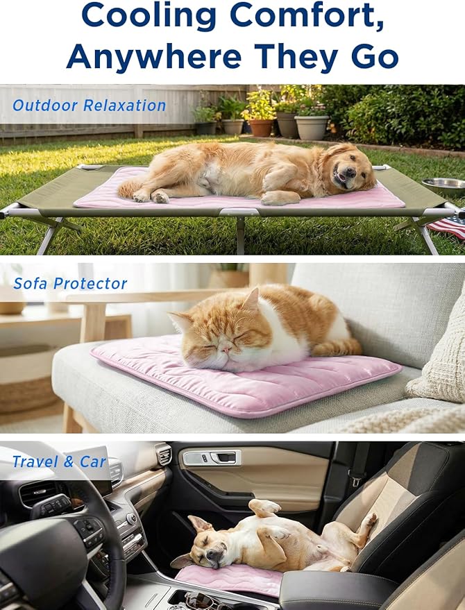 furrybaby Dog Cooling Mat for Large Dogs, 43"x32" Self Cooling Pet Cooling Mat for Dogs & Cats, QMAX>0.5, Thickened Cool Fiber, Cooling pad for Dog Bed, Durable Portable Indoor/Outdoor Summer,Pink