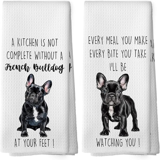 French Bulldog Dog Kitchen Towels Set of 2, Funny Dog Kitchen Decor, Dogs Gifts for Women Men Hand Towel, Pet Owner Gift Decorative Tea Towels Dish Towel 16x24 Inch