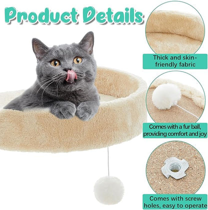 Dansydaisy 2 Pcs 13.39 Inches Semi Edged Cat Tree Replacement Parts Cat Tree Tower Accessories with Hanging Elastic Strings Pom Pom Toys and M8 Screw for Platform Perch Shelves(Creamy White)