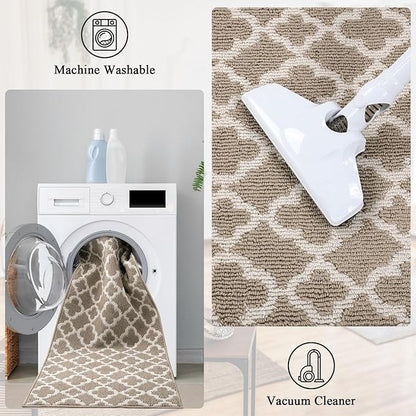 U'Artlines Long Runner Rug for Hallway 2×10feet Non Slip Kitchen Floor Carpet Runners Beige Geometric Pattern Machine Washable Area Rug for Entryway Bathroom