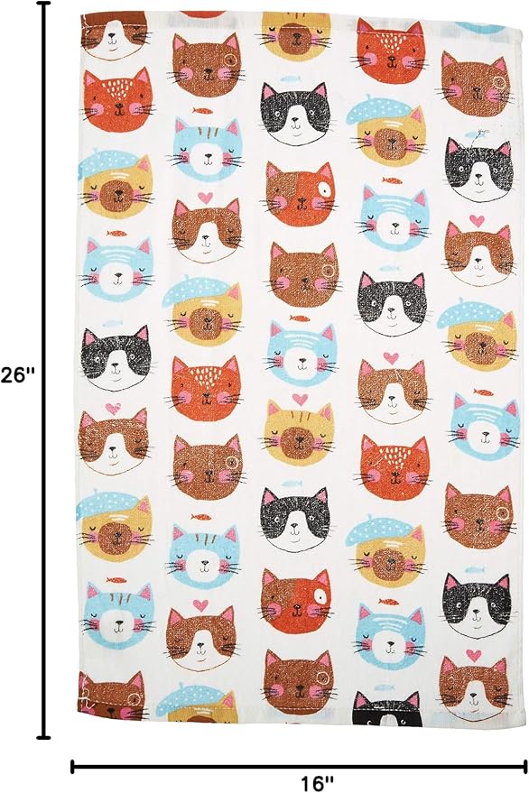 Kay Dee R3820 Designs Crazy Cat Terry Kitchen Towel, 16" x 26", Various, White, Multicolor