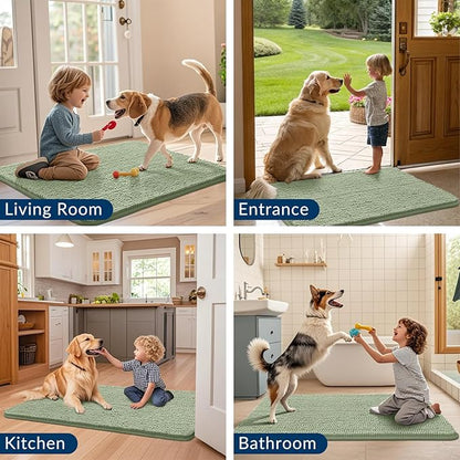Smiry Dog Door Mat for Muddy Paws 48x30, Absorbs Moisture and Dirt Doormat, Non-Slip Washable Quick Dry Chenille Front Door Mat Indoor Entrance, Entryway Carpet for Inside Floor, Sage Green