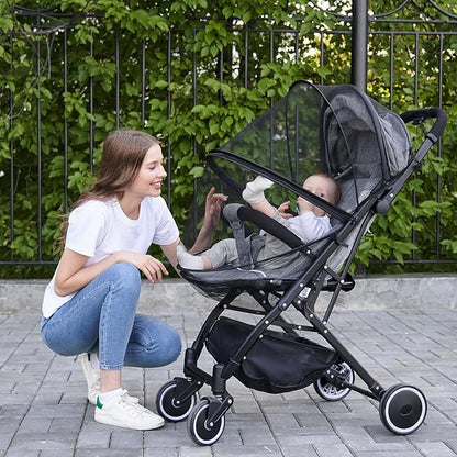 DUOMI Mosquito Net for Stroller,Encrypted Stroller Mosquito Net Full Cover with Double Zipper,Breathable & Foldable Netting for Baby Cover(Black)