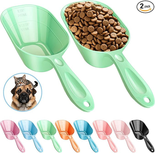 Pet Food Scoop 2 Pack, Dog Cup Capacity Cat Food Scooper With Measuring Lines For Dog, Puppy and Cat Coffee Bean, Flour Scoop Light Green