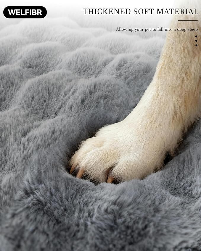 Dog Bed with Shredded Foam Filling, 35" * 25" Calming Pet Sofa with Removable Washable Cover, Soft Faux Fur Bolster Couch for Dogs, Anti-Slip Bottom (Gray, Small)
