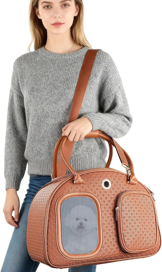 Dog Purse Carrier for Small Dogs, Airline Approved Pet Carrier Purse with Mesh Windows, Soft-Sided Travel Bag for 5–9 lbs Puppy & Cats, Lightweight Tote for Travel & Daily Outings