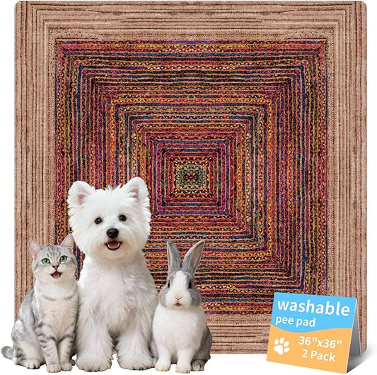 Washable Pee Pads for Dogs, Reusable Puppy Potty Training Pads, Ultra-Absorbent Thick Waterproof Leak-Proof Non-Slip Pads & Mat for Crate, Playpen, Floor, Whelping & Housebreaking , 2 Pack 36"x36"
