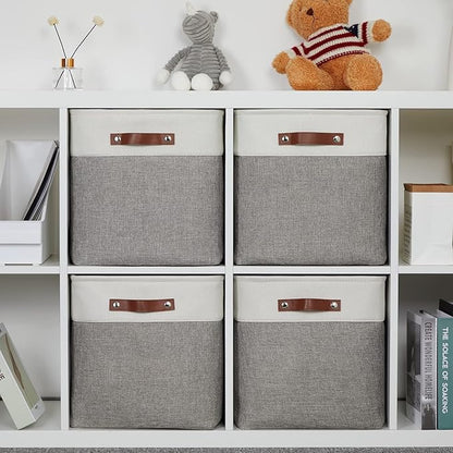 DULLEMELO 13 inch Fabric Storage Cubes 4 Pack Foldable Baskets/Bins for Home Office Organizer Closet, Shelves, Toy, Nursery