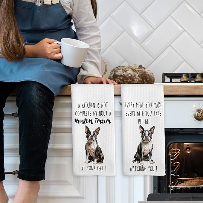 Boston Terrier Dog Kitchen Towels Set of 2, Funny Dog Kitchen Decor, Dogs Gifts for Women Men Hand Towel, Pet Owner Gift Decorative Tea Towels Dish Towel 16x24 Inch