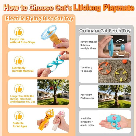 BABORUI Cat Toy Disc Launcher, Rechargeable Interactive Cat Fetch Toy Launcher with 8 Flying Discs, Flying Enrichment Toys for Indoor Bored Kittens & Adult Cats (Yellow)