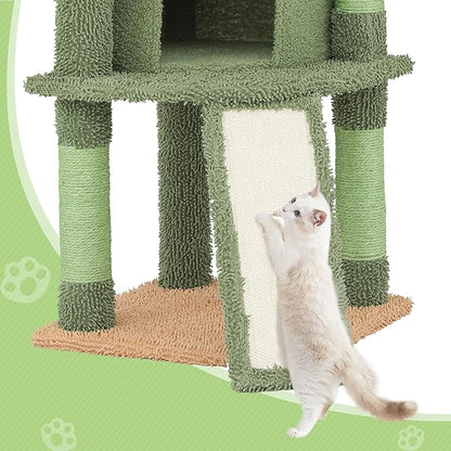 Magshion 42" Cactus Cat Tree, Multi-Level Cat Tower for Indoor Cats with Scratching Posts, Ramp, Top Perch, Side Basket & Platforms, Cat Climbing Tower Kittens Pet Play House