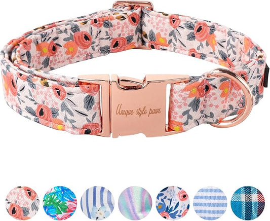 Unique style paws Dog Collar Metal Buckle Pink Rose Puppy Collar Flower Gift Durable Cute for Small Medium Large Boys Girls Dogs