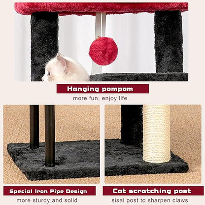 Gitelsnour Cat Tree, Cat Tower for Indoor Cats, 43.3 inch Gothic Cat Tree Tower with Sturdy Steel Tube, Hammock, Cat Condo for Small Cats and Kittens, Scratching Post, Black and red GCT004SBR