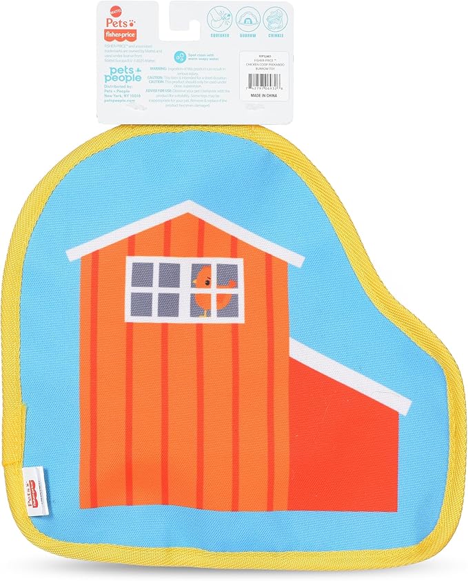 Fisher-Price for Pets Chicken Coop Peek-a-Boo Burrow Dog Toy, Flattie Style Pet Plush, Developmental Toys for Dogs