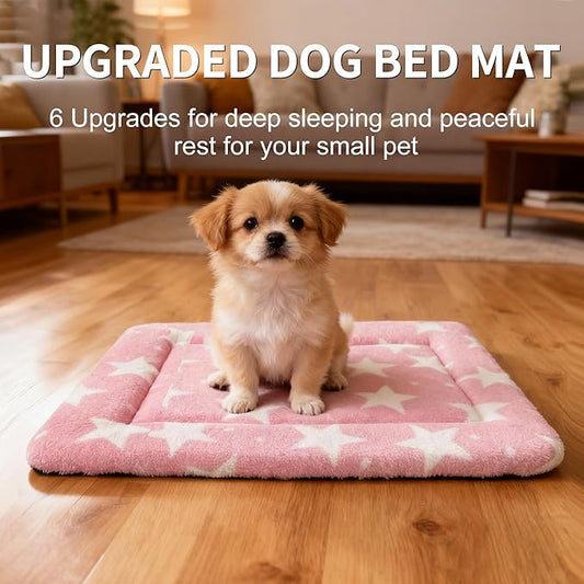 Washable Dog Bed Plush Orthopedic Outdoor Crate Mat with Non-Slip Bottom,Luxe Soft Kennel Pad for Pets, Cozy Cage Cushion & Pet Sleeping Mattress Large Sized,Medium,Small Dogs,24 x 18 inch,Pink