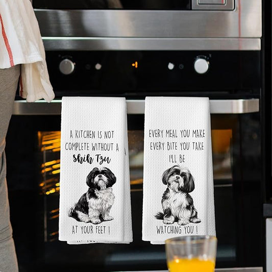 Shih Tzu Dog Kitchen Towels Set of 2, Funny Dog Kitchen Decor, Dogs Gifts for Women Men Hand Towel, Pet Owner Gift Decorative Tea Towels Dish Towel 16x24 Inch