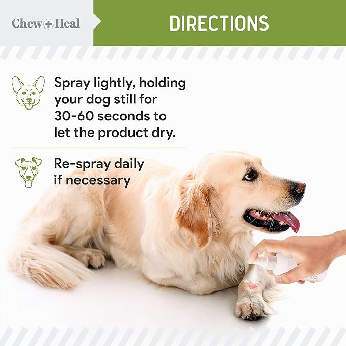 Chew + Heal Labs Liquid Bandage for Dogs 4oz Waterproof Spray Wound Care with Aloe for Cuts, Scrapes, Stitches, Paw Injuries - Breathable, Safe if Licked