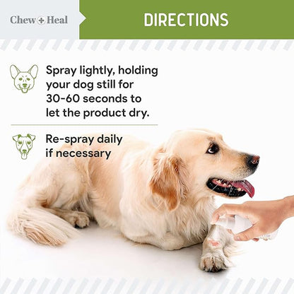 Chew + Heal Labs Liquid Bandage for Dogs 4oz Waterproof Spray Wound Care with Aloe for Cuts, Scrapes, Stitches, Paw Injuries - Breathable, Safe if Licked