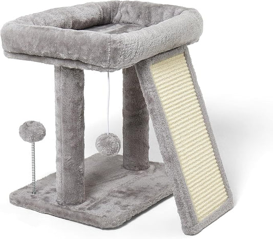 17.1-inch Small Cat Tree Tower with Scratching Post for Indoor Cats,Light Grey