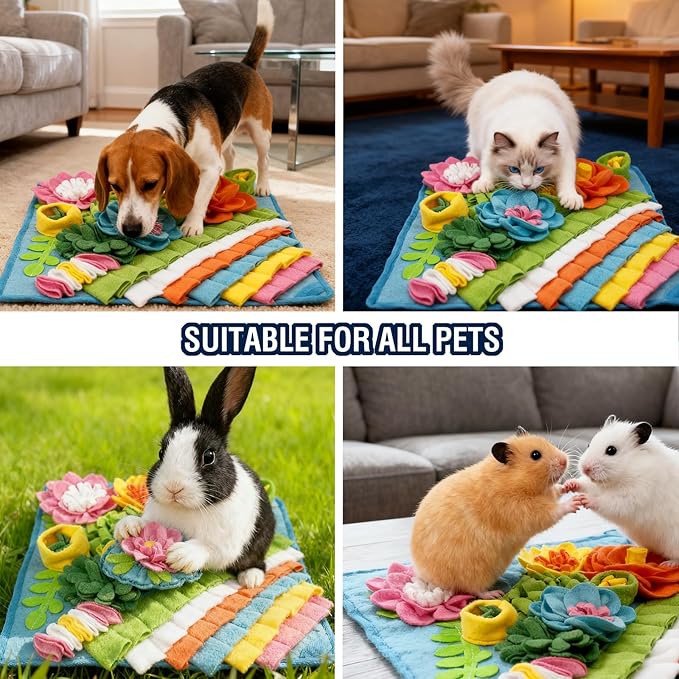 Snuffle Mat for Dogs, 15.4''*15.4'' for Small & Medium, Fleece Mentally Stimulating Toys for Dogs Cats Rabbits, Helps Control Eating Speed and Train Scent Detection (Heavyweight Style)