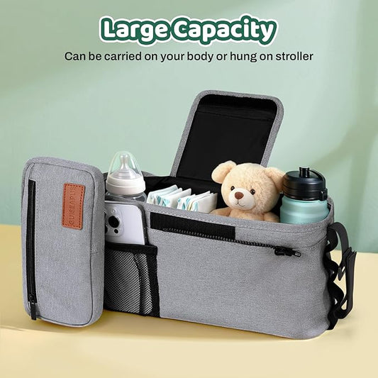 Guiseapue Universal Stroller Organizer with Cup Holder: Baby Essentials, Stroller Caddy with Shoulder Strap, Detachable Phone Bag, Stroller Accessories, Chirstmas New Moms Baby Gifts