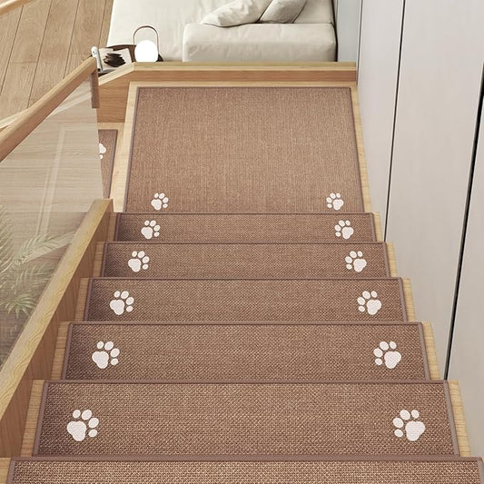 Stair Treads Non Slip Indoor 4PCS, Rubber Backing Stair Runner Rugs for Wooden Steps, Residue Free Stair Carpet Treads for Kids Elders and Pets, Machine Washable Stair Mats, Brown, 8" x 30"