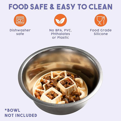 Awoo Snackaroni - Silicone Slow Feeder for Dog Bowls Over 5.5-Inches - Non-Slip, Wet and Dry Food-Compatible Pet Dish with Suction Cups - Extends Mealtime for Fast Eaters - Dishwasher Safe (Lavender)