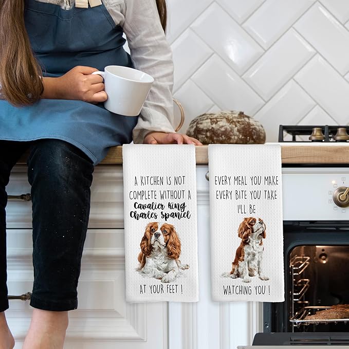 Cavalier King Charles Spaniel Dog Kitchen Towels Set of 2, Funny Dog Kitchen Decor, Dogs Gifts for Women Men Hand Towel, Pet Owner Gift Decorative Tea Towels Dish Towel 16x24 Inch