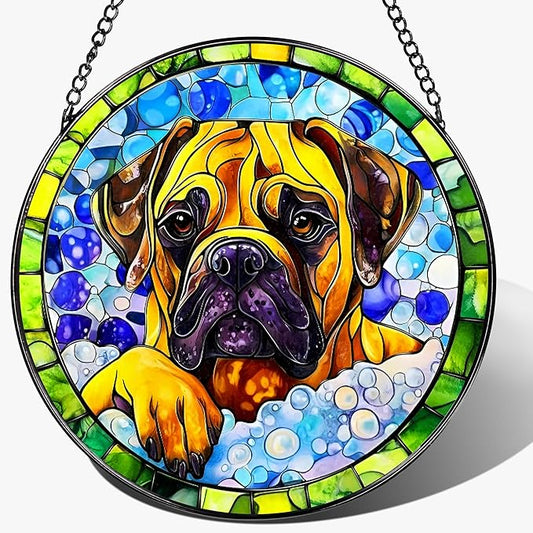 8″ Stained Glass Window Hanging Ornament, Bullmastiff Dog Stained Glass Suncatcher Ornament, Sun-Catcher Window Decor | Pet Lover Gifts, Gifts for Dog Lovers