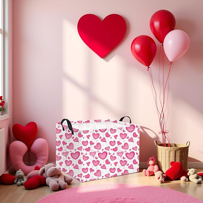 Rectangular Valentines Basket for Women Girls Storage Bin Organizer Box Shelf Room Decor(Butterfly Heart)