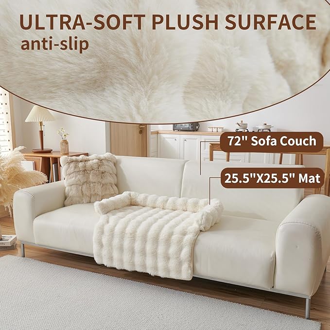 Luxurious Cozy Dog Couch Bed, Washable Removable Calming Pet Sofa Cover, Fluffy Plush Dog Mat for Furniture Protector and Car (Black)
