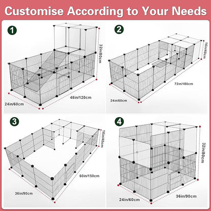 24 Panels Small Animal Playpen,Pet Playpen,C&C Cage for Guinea Pigs,Puppy Play Pen,Baby Chicken Cage,Indoor Outdoor Portable Metal Wire Yard Fence with Waterproof Mat