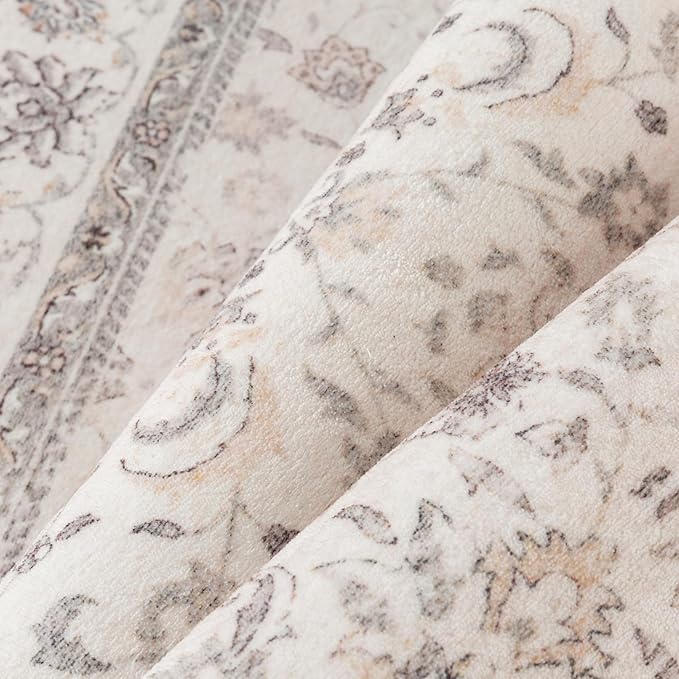 2x6 Runner Rug Beige Washable Hallway Vintage Carpet Kitchen Small Long Non Slip Stain Soft Resistant Low Pile Thin Boho Accent Indoor Throw Rug for Bedroom Laundry Living Room