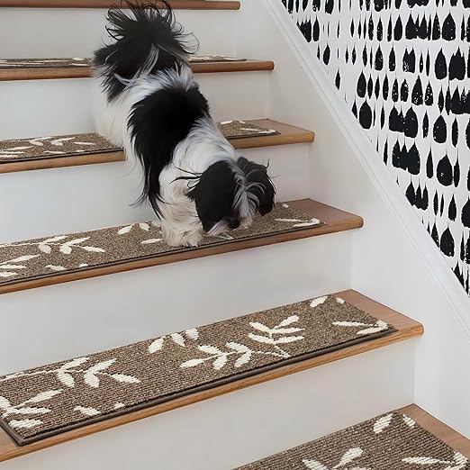 Stair Treads for Wooden Steps Non Slip Stair Carpet, 4 Pack Stair Runners Indoor Stair Rugs for Elders and Pets Reusable Staircase Step Treads Covers, 30x8 Inches, Brown