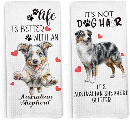 Australian Shepherd Gifts Kitchen Towels Set of 2, Funny Dog Hand Towels for Kitchen Bathroom Decor, for Women Dog Lovers Moms Owners Dishcloths Dish Towel 16X24 Inches
